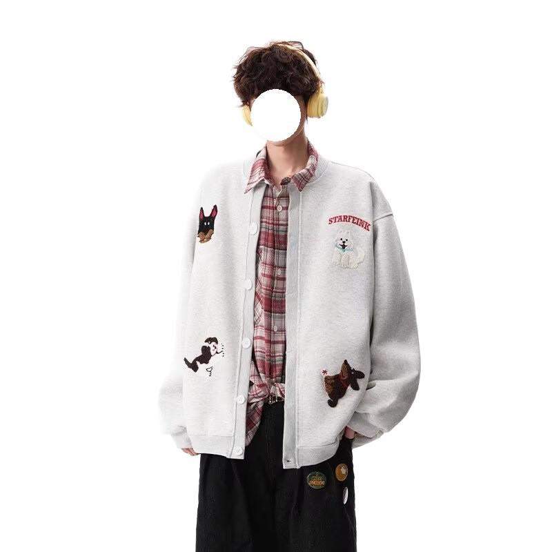 American Style Embroidered Funny Towel Hoodie Jacket - Men's Autumn/Winter Loose Fit