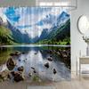 Natürliche Rustikale Landschaft Duschvorhänge See Berg Bäume Blumen Pflanze Badevorhang Für Badezimmer Dekoration Polyester Stoff Set