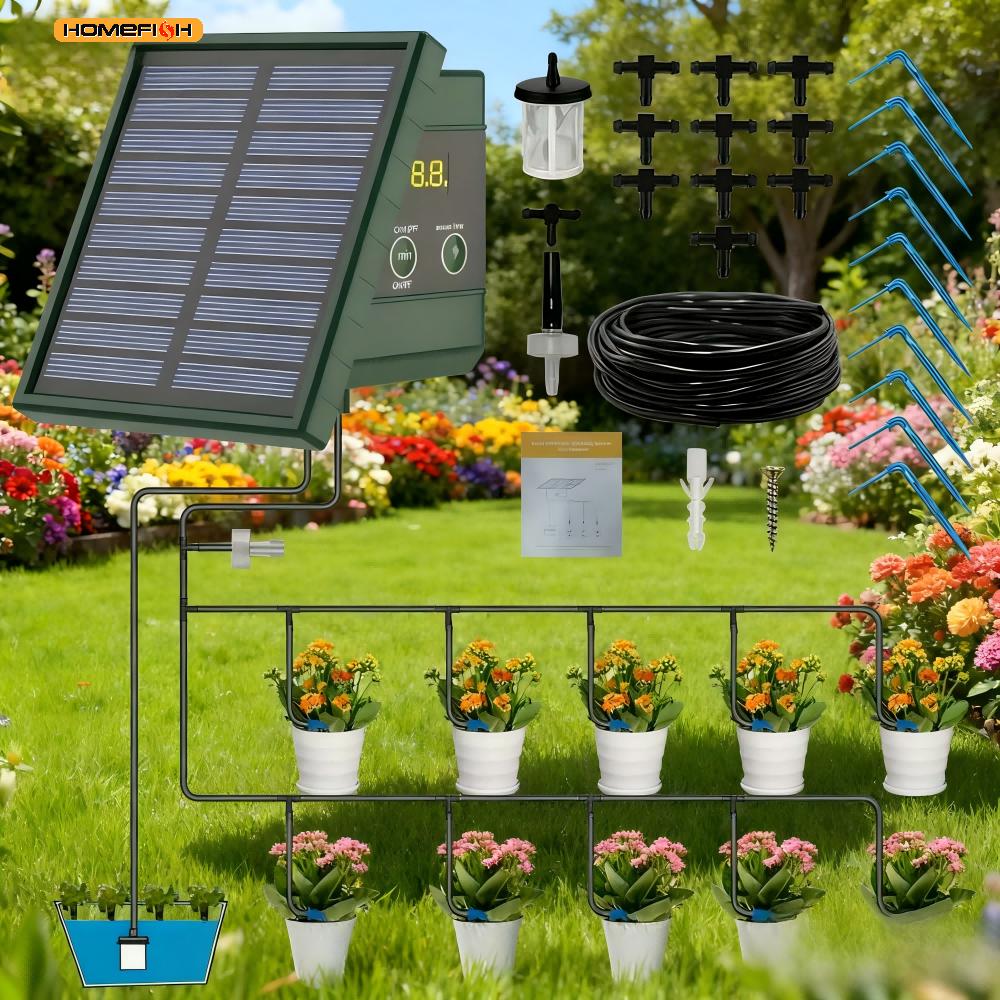 1 Stück DIY Solarbetriebenes Automatisches Tropfbewässerungssystem für Hochbeete Gewächshäuser Gemüsegärten Balkon Hängepflanzen