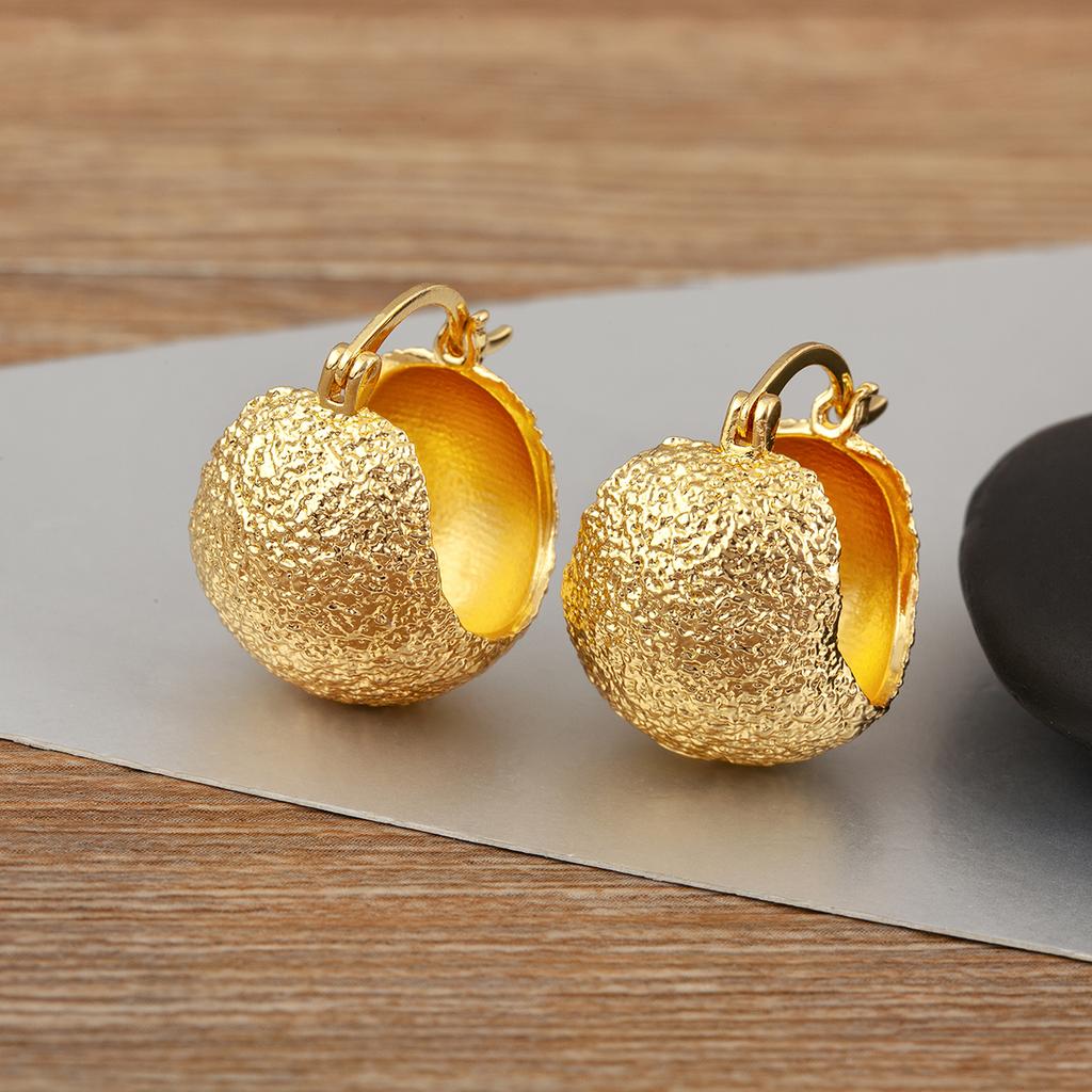 Nidin New Retro Unique Personality Stud Earrings For Women Female Hemisphere Shape Copper Ear Jewelry Engagement Wedding Gifts
