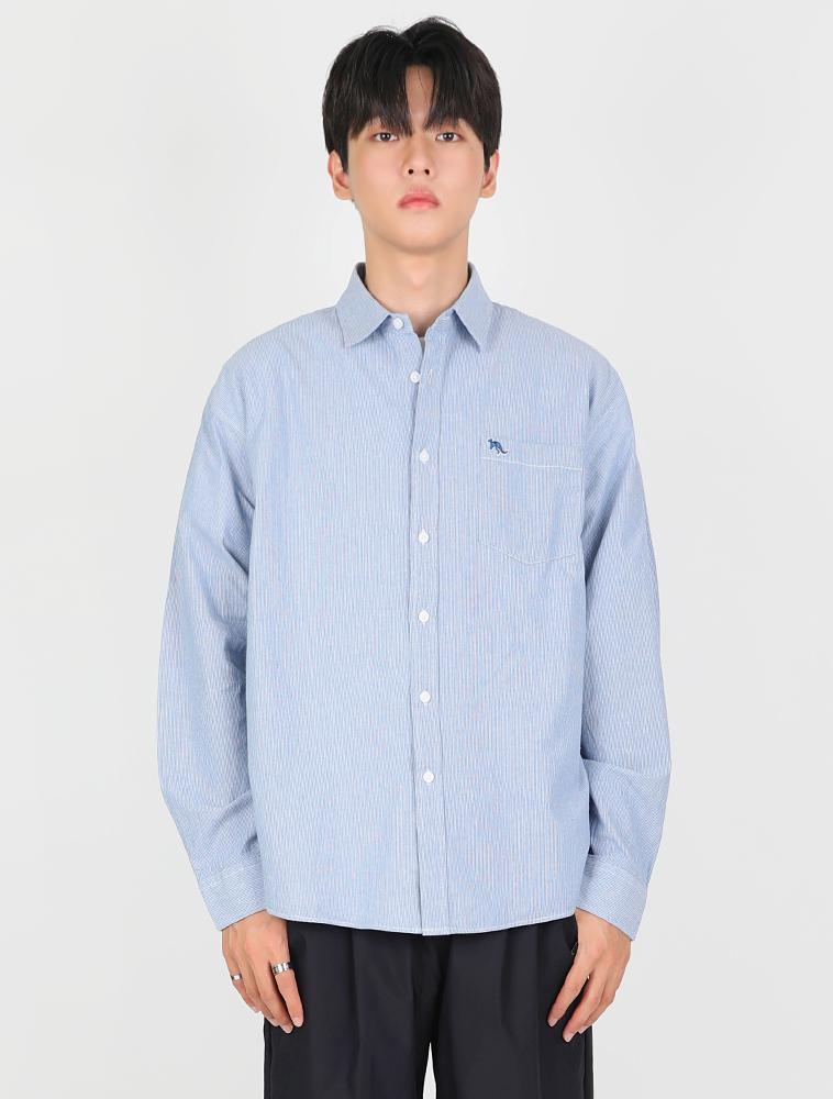 La Maison Studio Unisex Semi-Over Pinstripe Pocket Embroidery Shirt Light Blue (Fcb3Sh305M) Light Blue/M