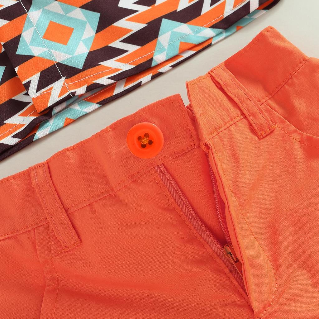 Baby Boy Clothes Toddler Cow Print Short Sleeve Button Down Shirt Elastic Waist Shorts Set 2Pcs Cowboy Outfit