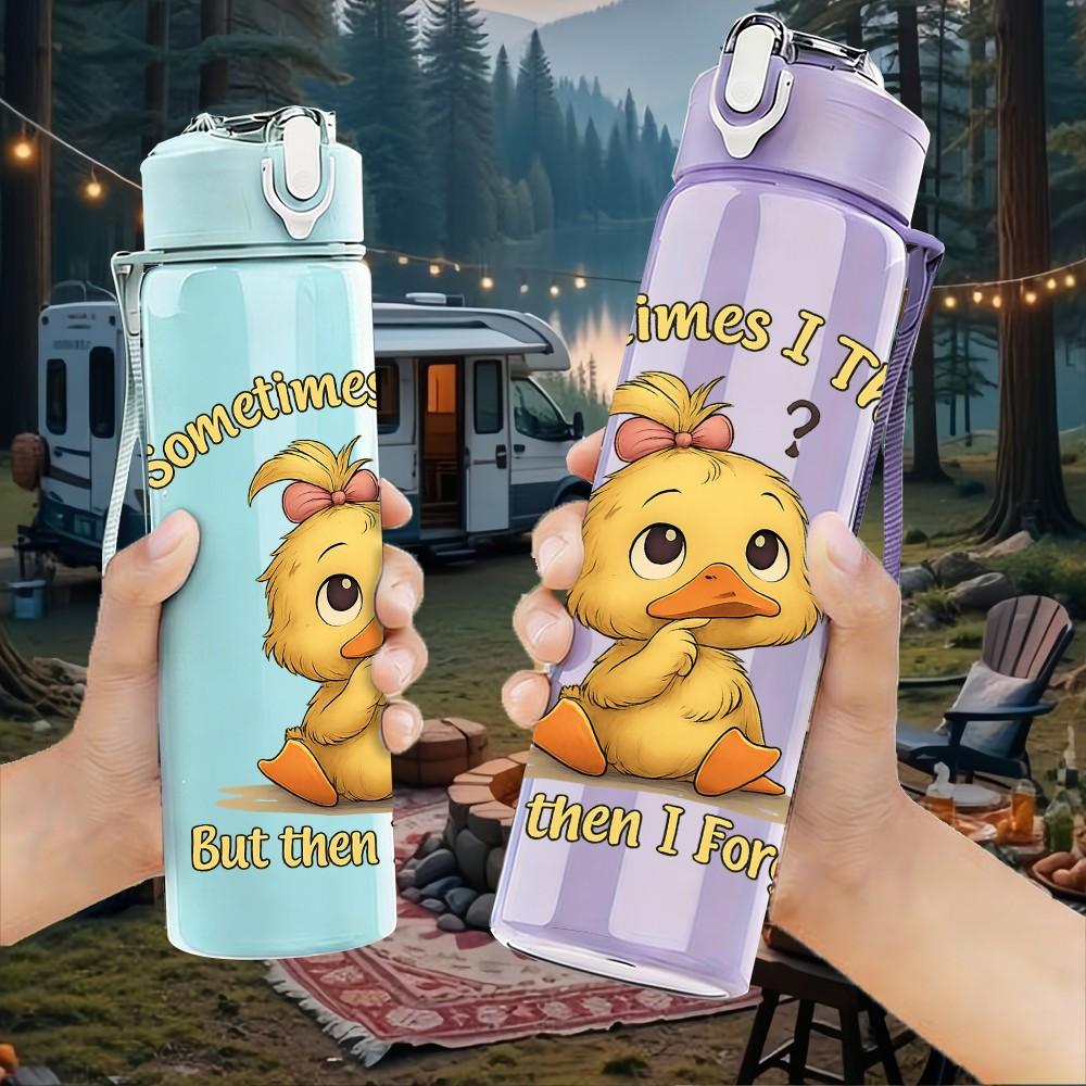 1PC Yellow Chick Letter Design 750ml Color Plastic Sports Water Bottle Leakproof Flip Straw Lid Suitable for Sports Office Home Use