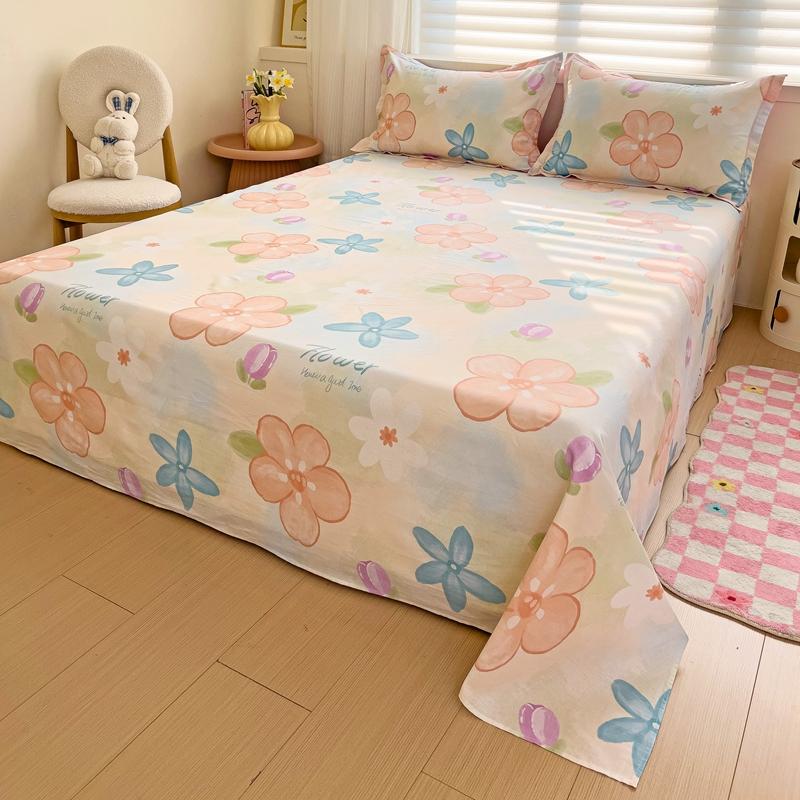 100% Cotton Flat Sheet Pillowcase Floral Style Bed Sheet Set Skin-friendly Bed Linen Adults Kids Flat Bedsheets roupa de cama