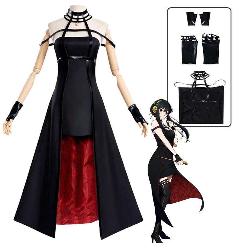 Anime Spy X Family Forger Cosplay Costume Wig Dress Suit Black Red Skirt Set Earring Long Hair Women Clothes Party
