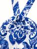 Summer Retro Style Blue & White Porcelain Print Halter Backless Split Dress