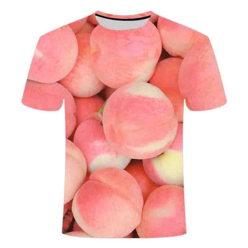 Fruit peach series 3D printed short sleeves, summer niche fashion versatile trend round neck comfortable top T-shirt