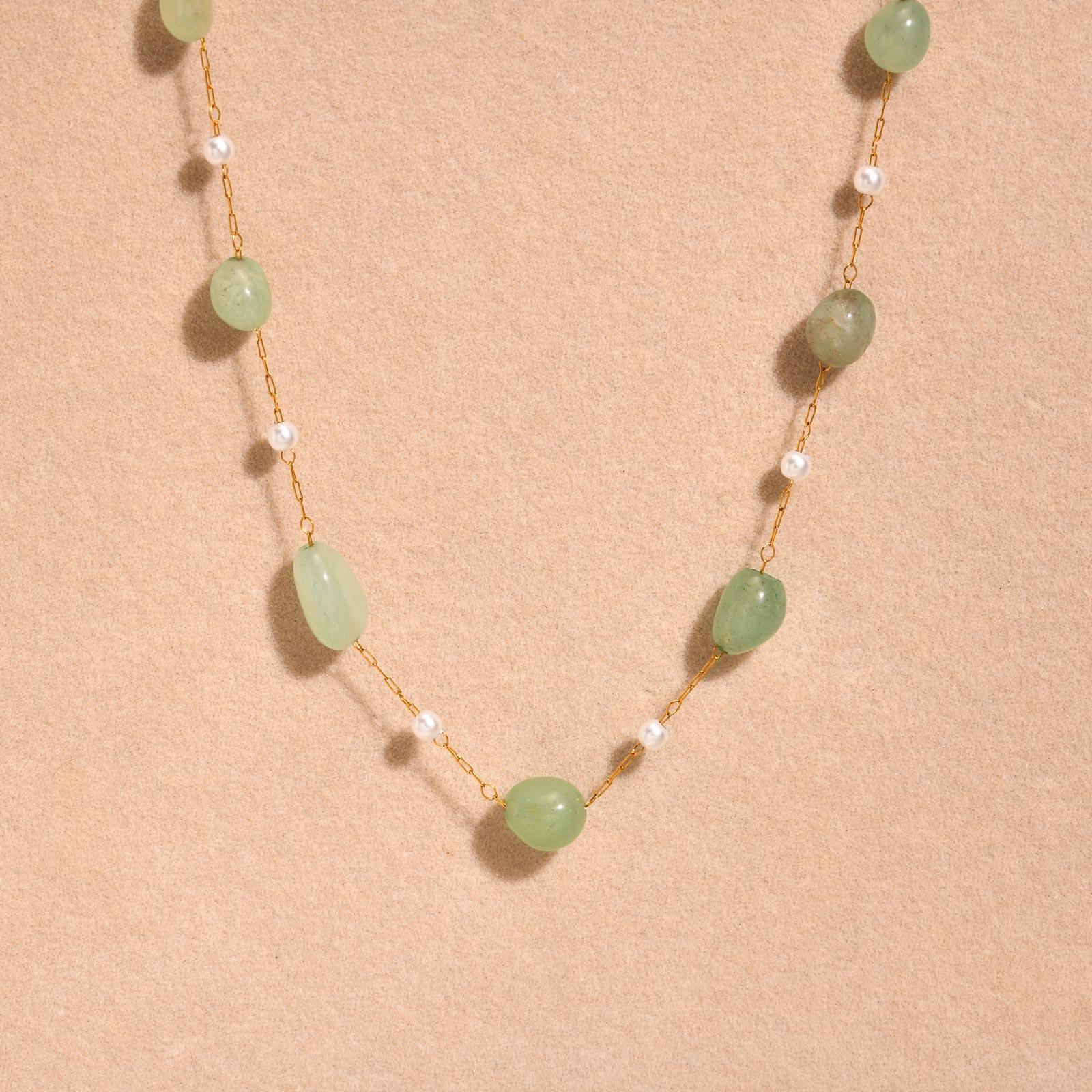 

Boho Necklace Beach Irregular Natural Stone Necklaces for Women Stainless Steel Imitation Pearl Jade Necklace Jewelry Gift 40-45cm
