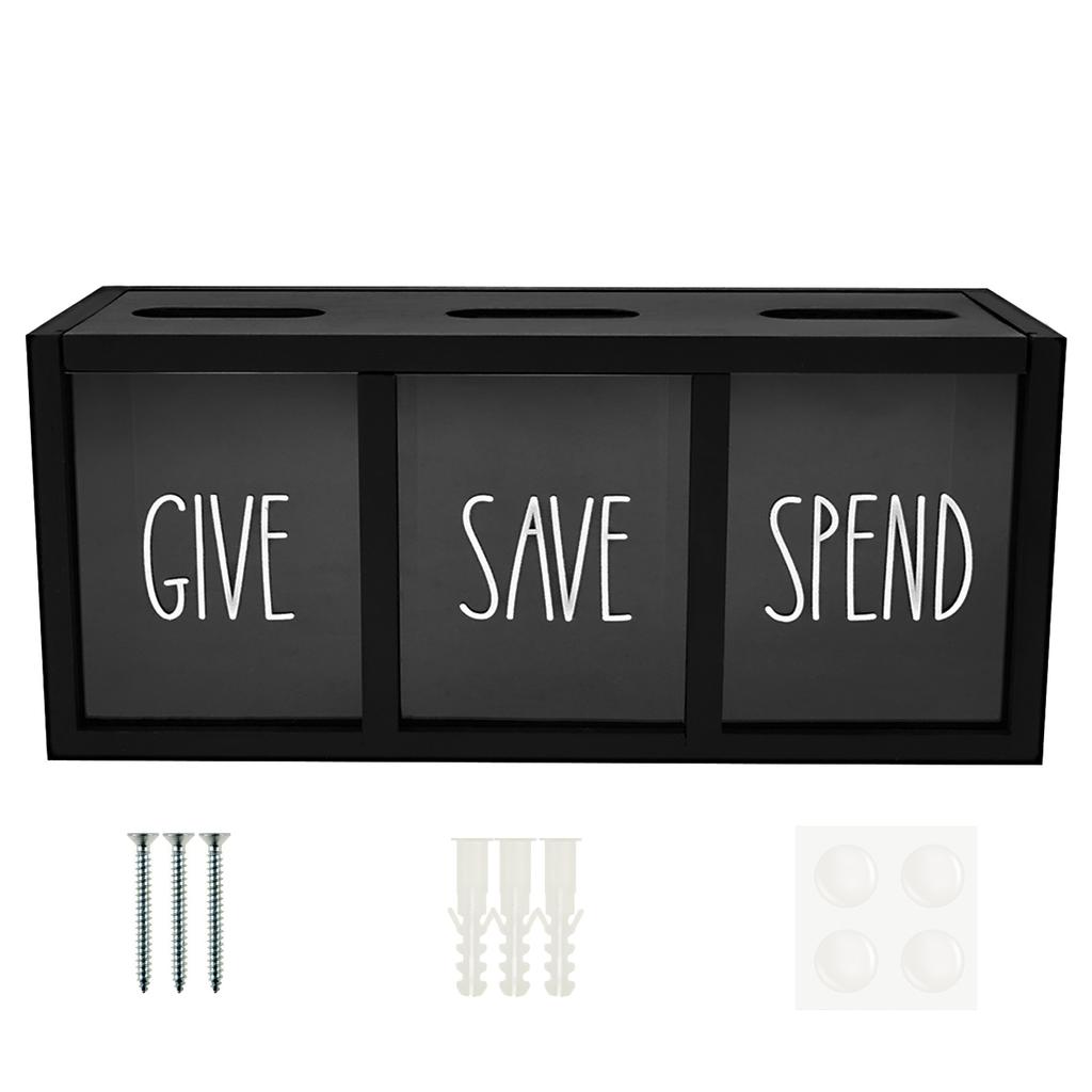 Wall-mounted Piggy Bank Visualized Money Box Wooden Money Saving Box Save Spend Bank 3 Grid Piggy Bank Safe Boxes for Kids Gifts