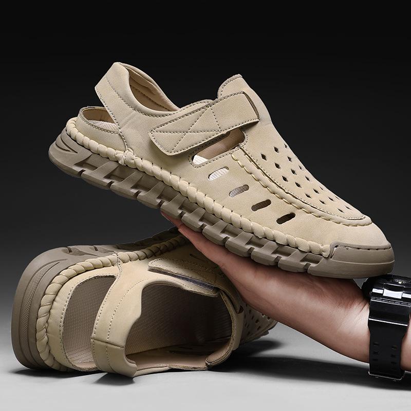 Summer Sandals Brand Hollowed Out Men's Breathable Beach Shoes Fashionable Men's Hand Sewn Comfortable Soft Soled Casual Shoes