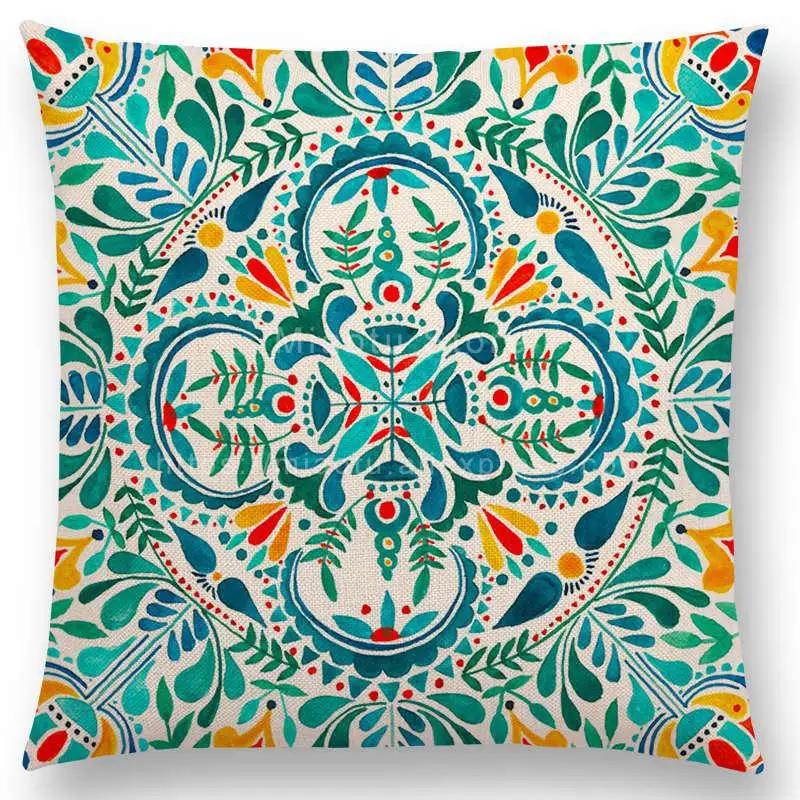 Neueste Boho Bunte Blumen Kissenbezug Rosa Regenbogen Lebhaft Floral Mandalas Musterdesign Begeisterung Drucke Kissenbezug