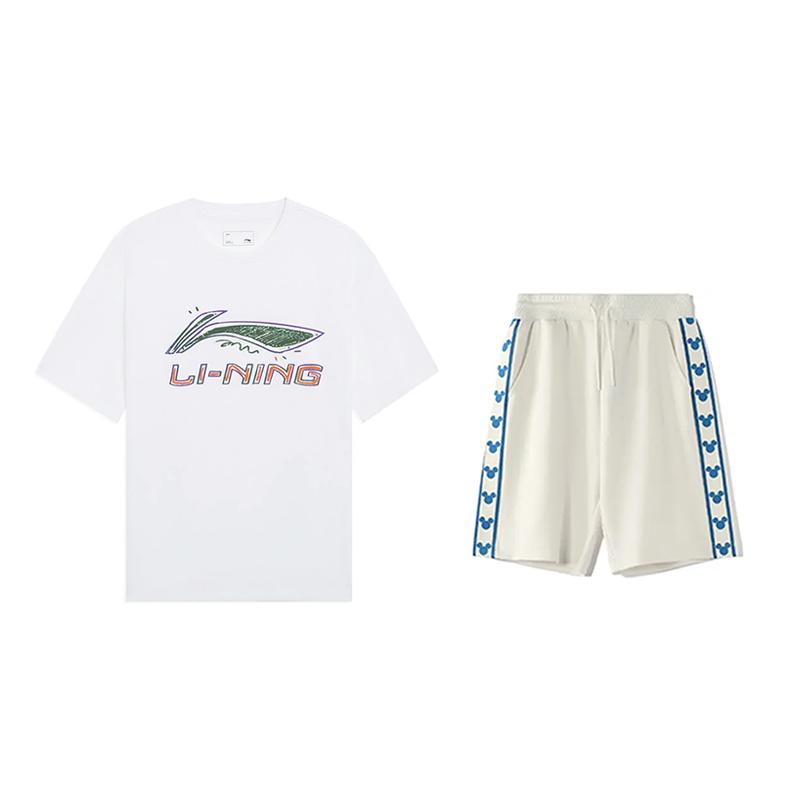 

Li-Ning Graffiti Logo Print Pullover Round Neck Short Sleeve T-Shirt Comfortable Skin-Friendly Versatile Shorts Casual Sports Set AHSUB03-2+YKSV129-1 M