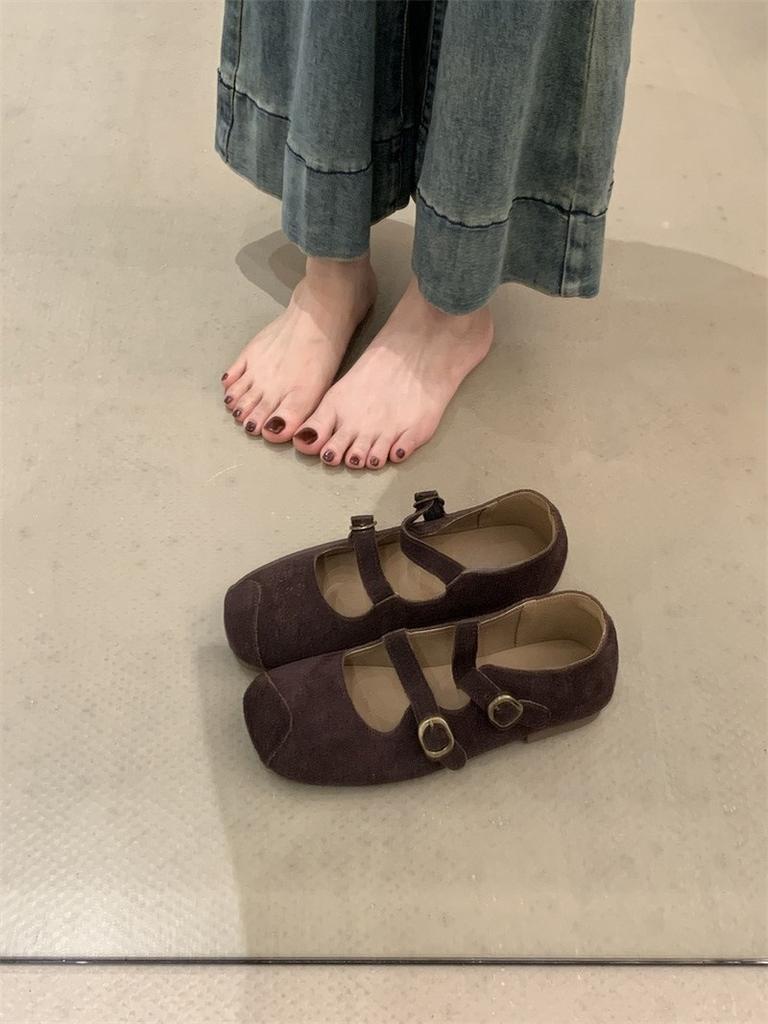 Vintage matte word with ugly cute Mary Jane shoes late evening breeze flat ballet shoes