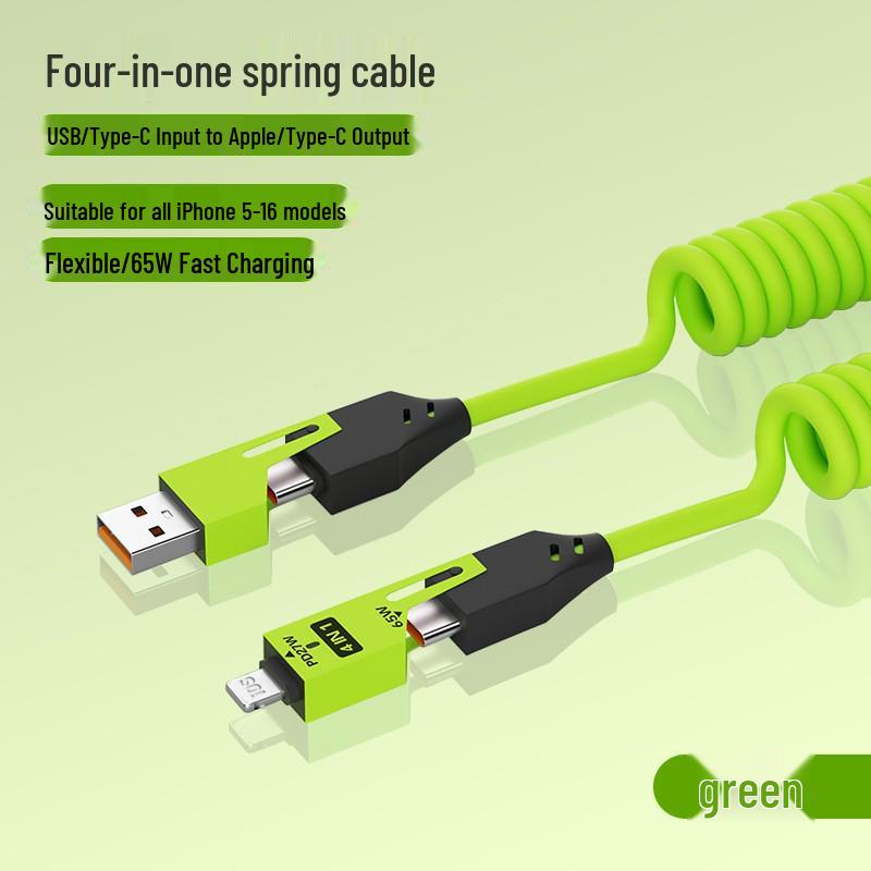 

65W Retractable 4-in-1 Car Charger & Data Cable for Apple 15/16 and Huawei Type-C 1.5m