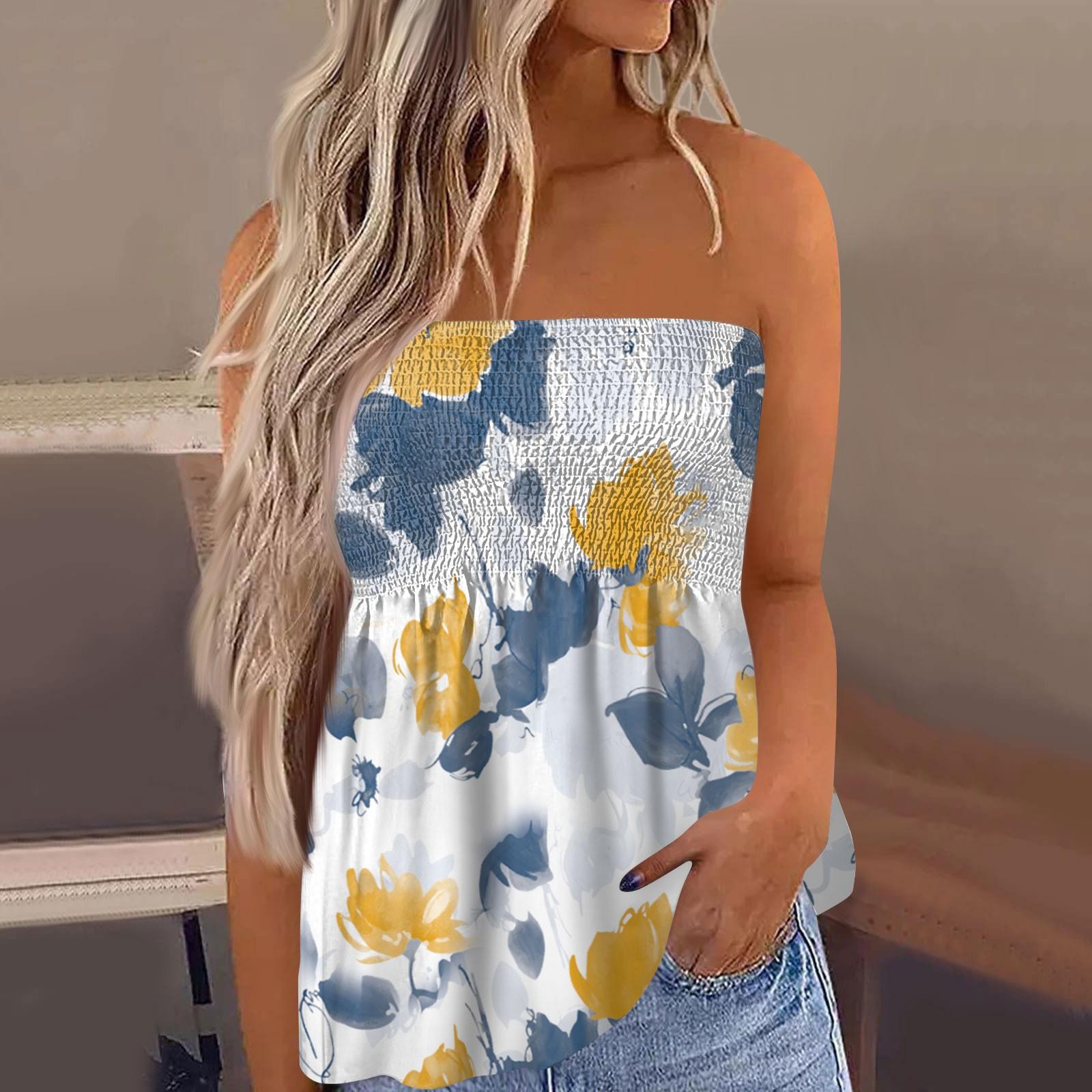 

2024 топы для женщин, милая сексуальная футболка без рукавов с открытыми плечами и цветочным принтом XL жёлтый