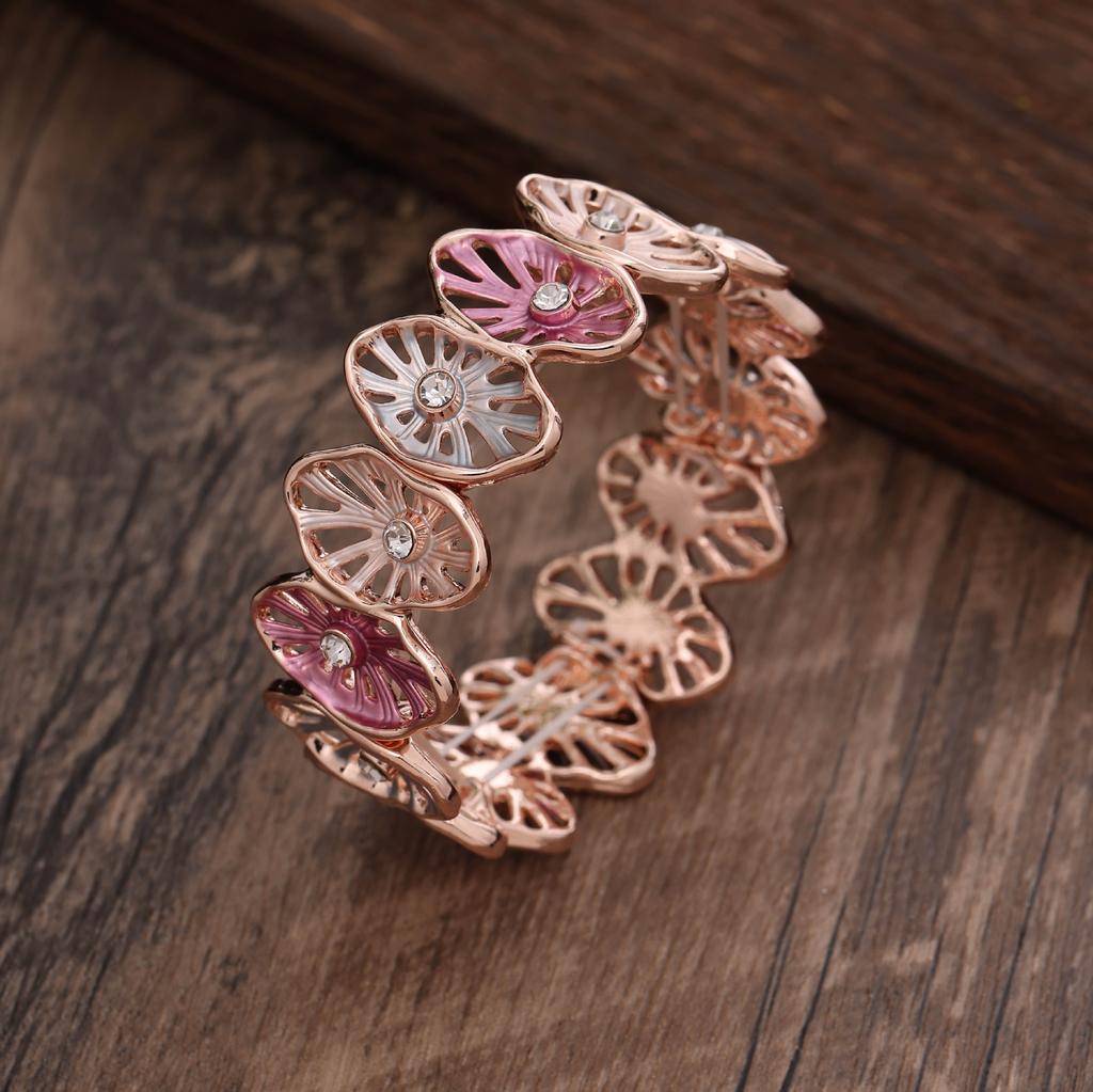 New oval petal splicing diamond bracelet, color painting oil women's high-end alloy elastic bracelet