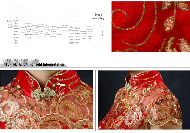 Robe de Toast de Mariée 2022: Robe de Mariée Cheongsam Rouge Rétro Coupe Ajustée Sirène