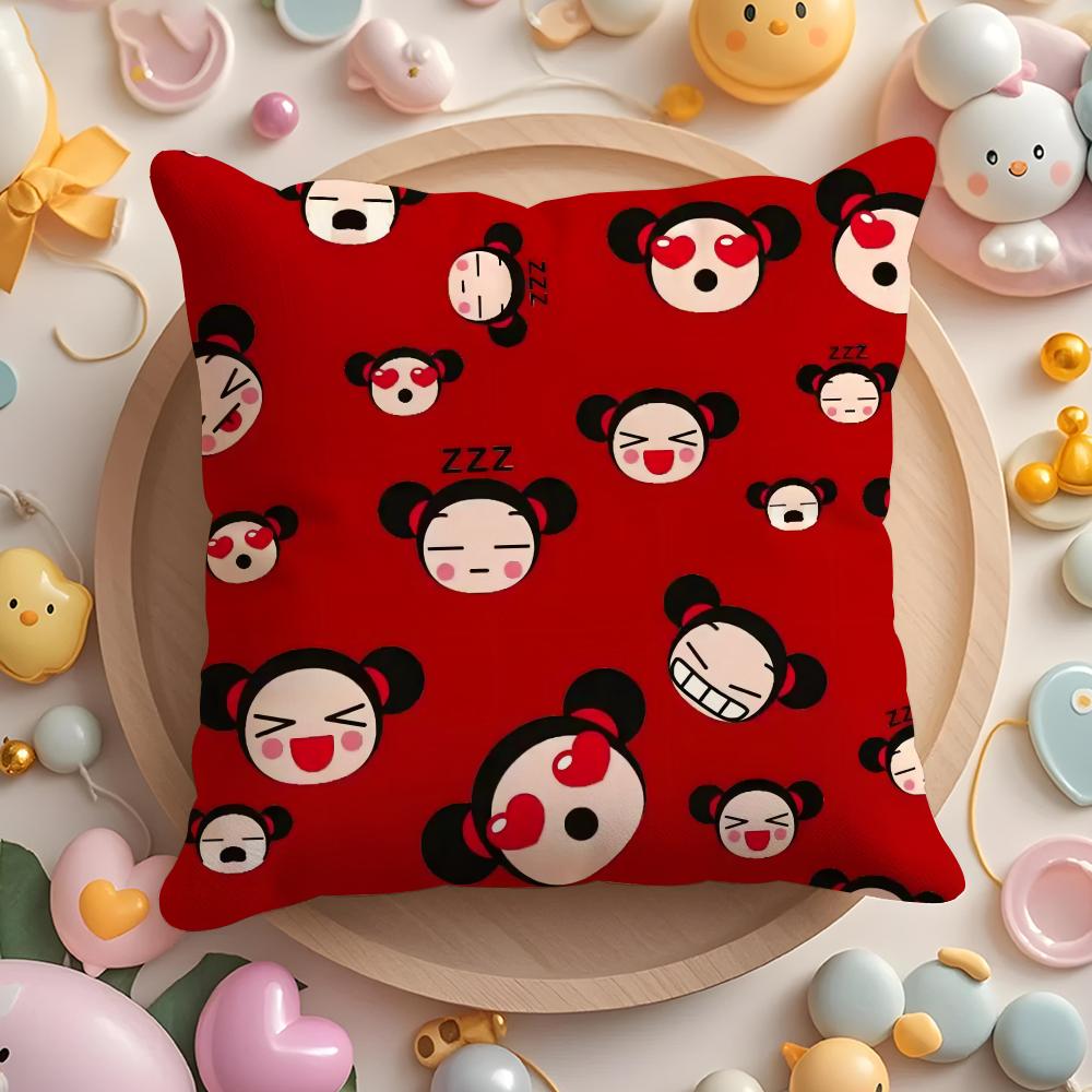 Kawaii P-Pucca Anime Cushion Cover Plush Fabric Soft Double-Sided Printed Sofa Pillow Case Colorfast Home Decor Gift