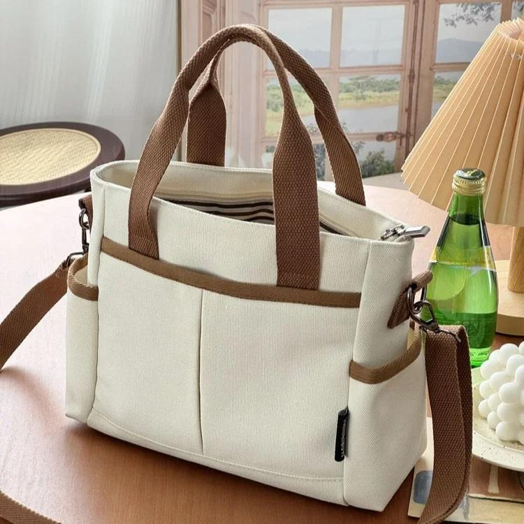 Practical Canvas Handbag Women Multifunctional Large Capacity Zipper Handbag Women Zipper Messenger Bag Student Casual Handbag Designer Bag