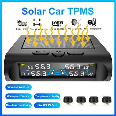 Solar Drahtloses Reifendruckkontrollsystem mit LCD-Anzeige und 4 externen Sensoren