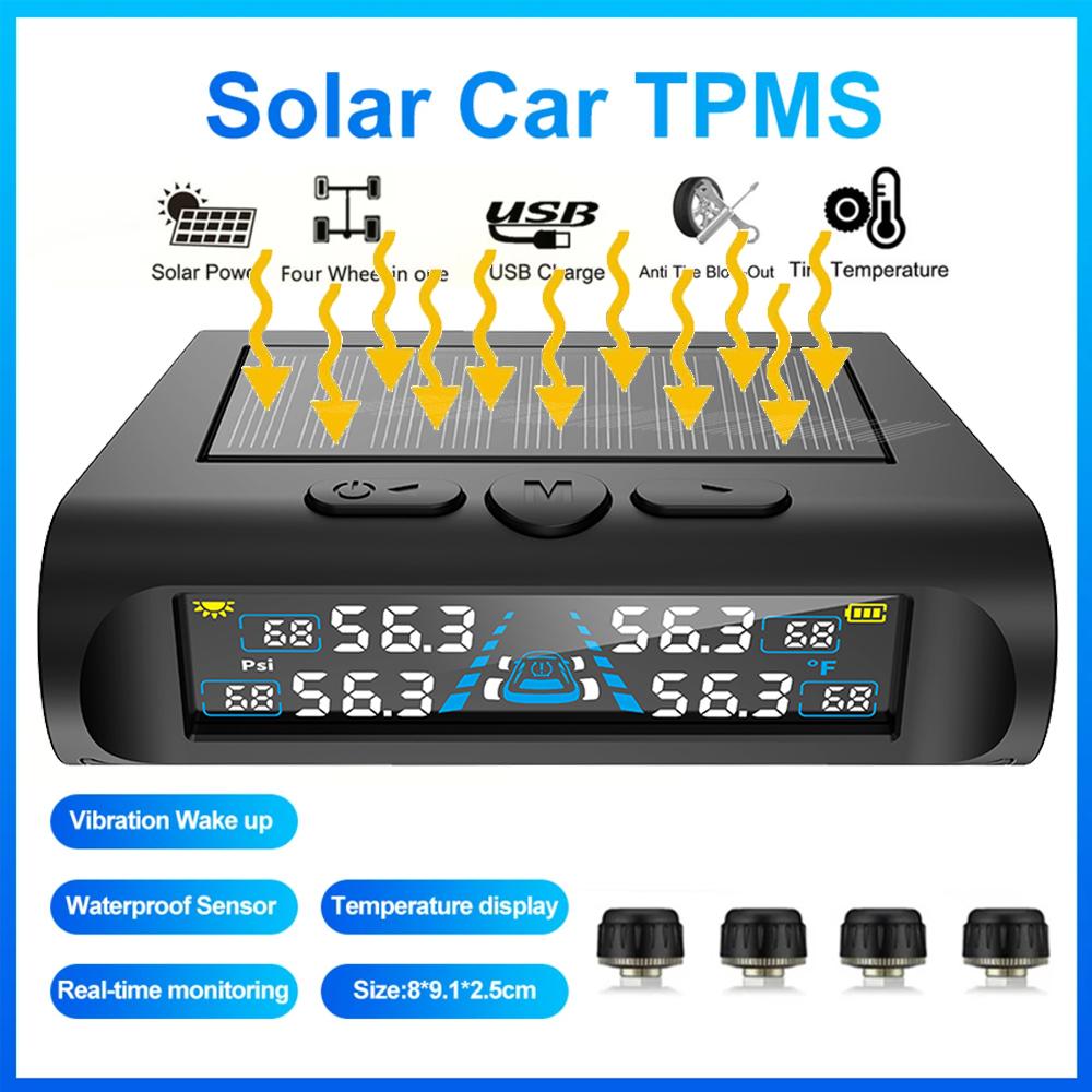 Smart Solar TPMS Tire Pressure Monitoring System with Fast Alarm and Dual Charging