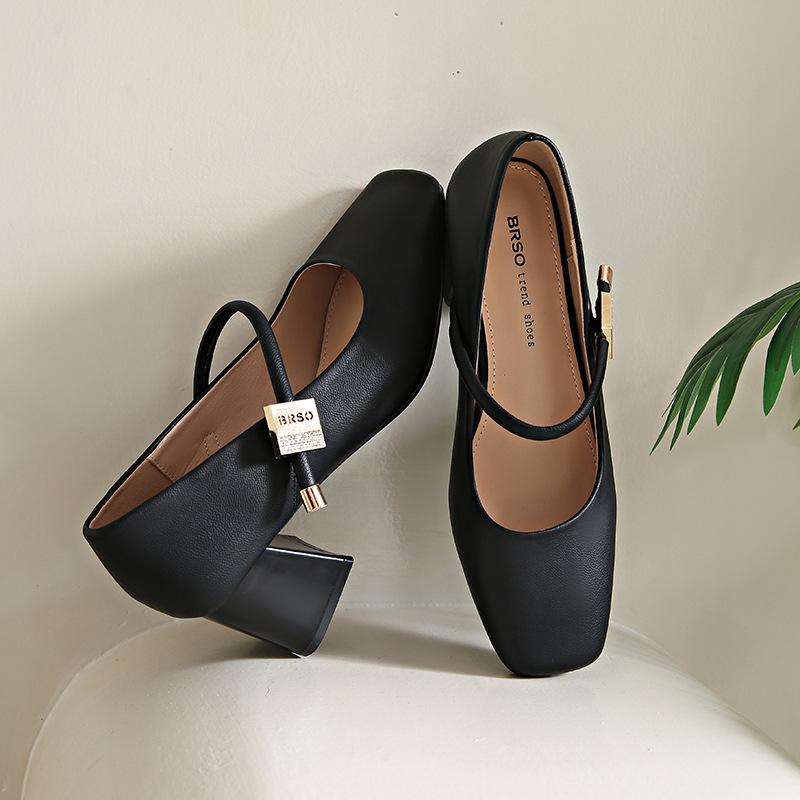 Fashion Thick Heel Women Mary Jane Shoes Fashion Square Toe Shoes 2025 Spring Ladies Elegant Party Dress Shoes