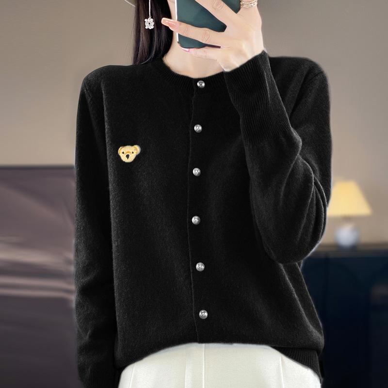 Knitted Cardigan Women's Embroidered Round Neck Sweater Small Shirt Jacket Autumn Loose Small Fragrance Tops