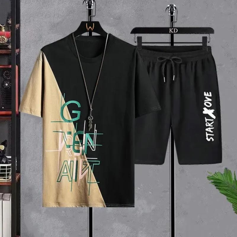 Męski Letni Zestaw Szortów Strój na Siłownię Studencki T-shirt z Krótkim Rękawem z Nadrukiem 3D Męski Top Treningowy Szybkoschnący