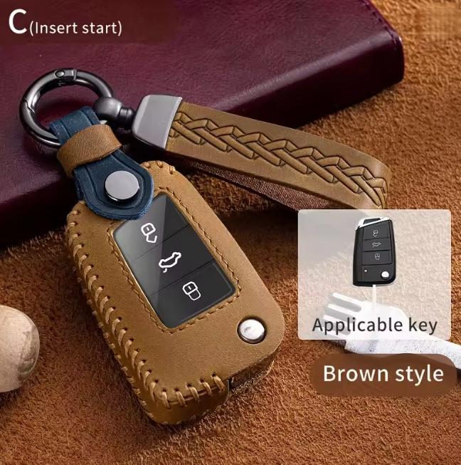 Leather Car Folding Key Case Cover for VW Volkswagen Golf 7 MK7 Tiguan MK2 For SEAT Ateca Leon FR 2 Ibiza For Skoda Octavia A7