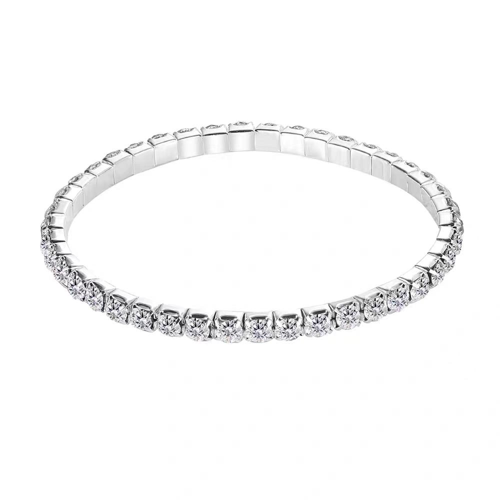 Single Row Elastic Bracelet Crystal CZ Bride Pulseira Sparkling Bangle for Women Zircon Best Friend Wedding Gift Lady Pulsera