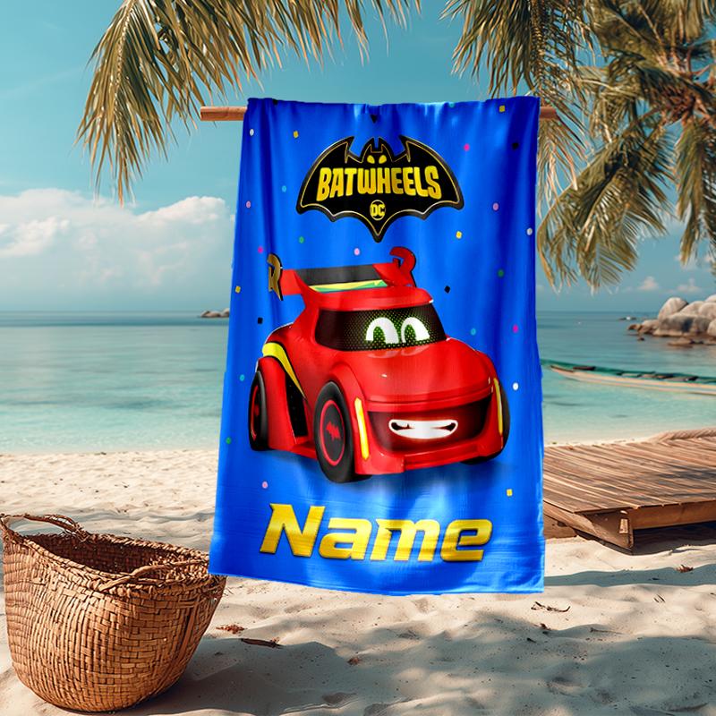 Custom Name Ultra-Soft Beach Towel with Batwheels Theme,Ideal for Pool - Camping, Diving - Perfect Travel Essential, Vibrant Beach Towel.