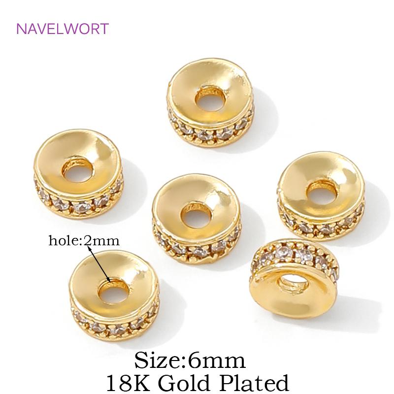 

6/8mm 18K Gold Plated Inlaid Zircon Spacer Beads For Bracelet Making Findings,Brass Round Beads Separator,Supplies For Jewelry 2 Pieces