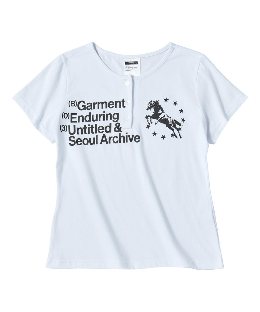 Eontaiteulseoul Unicorn Henley Neck Crop Short Sleeve White