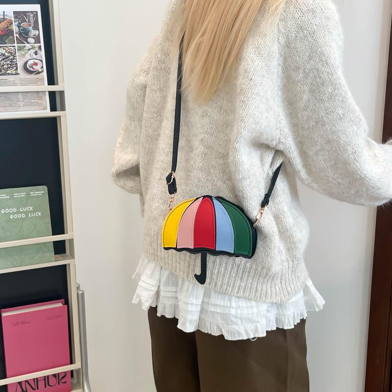 Rainbow Umbrella Bag With Pu Material For Street Style Daily Use