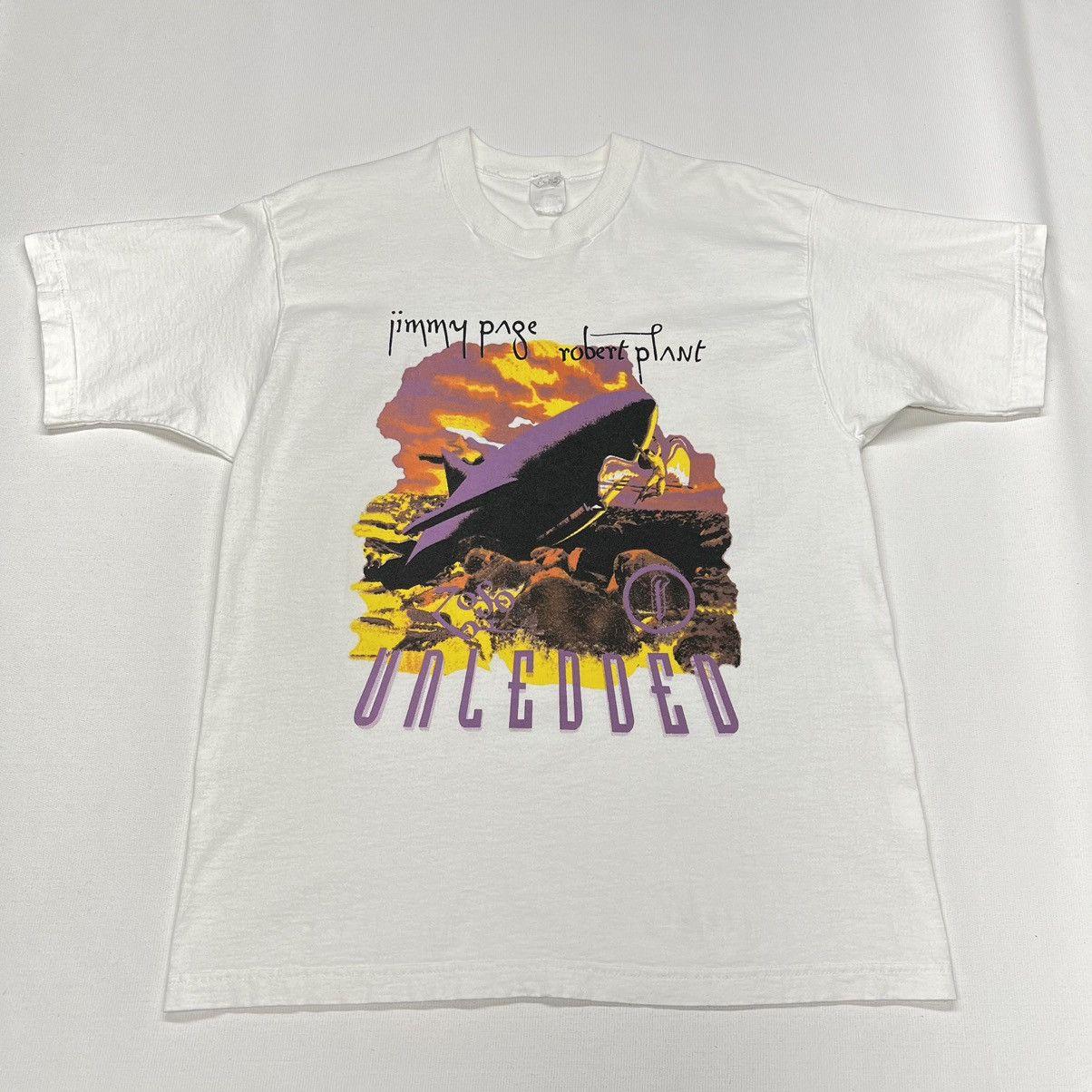 VTG Jimmy Page Robert Plant Tour Unledded Tee Shirt White VA645 XXXXL