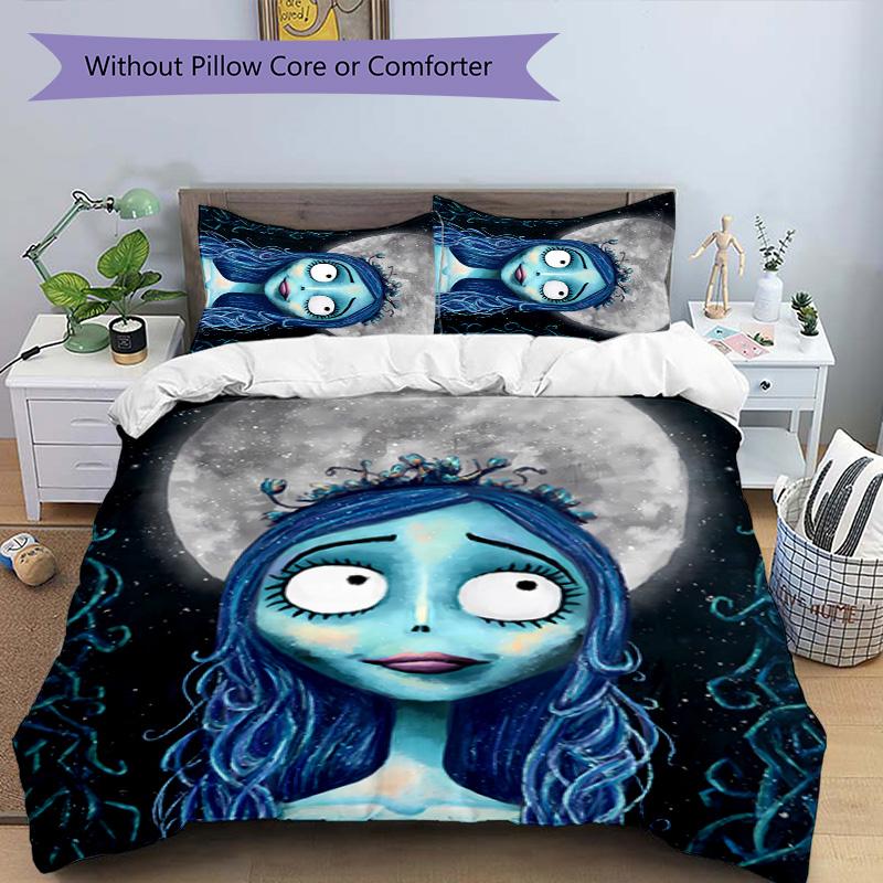 3-teiliges Trauerliebe Das Corpse Bride Muster Bettwäsche-Set Bettbezug-Set beinhaltet Bettbezug & Kissenbezüge, perfekte Ganzjahres-Schlafzimmerdekoration & Geschenk