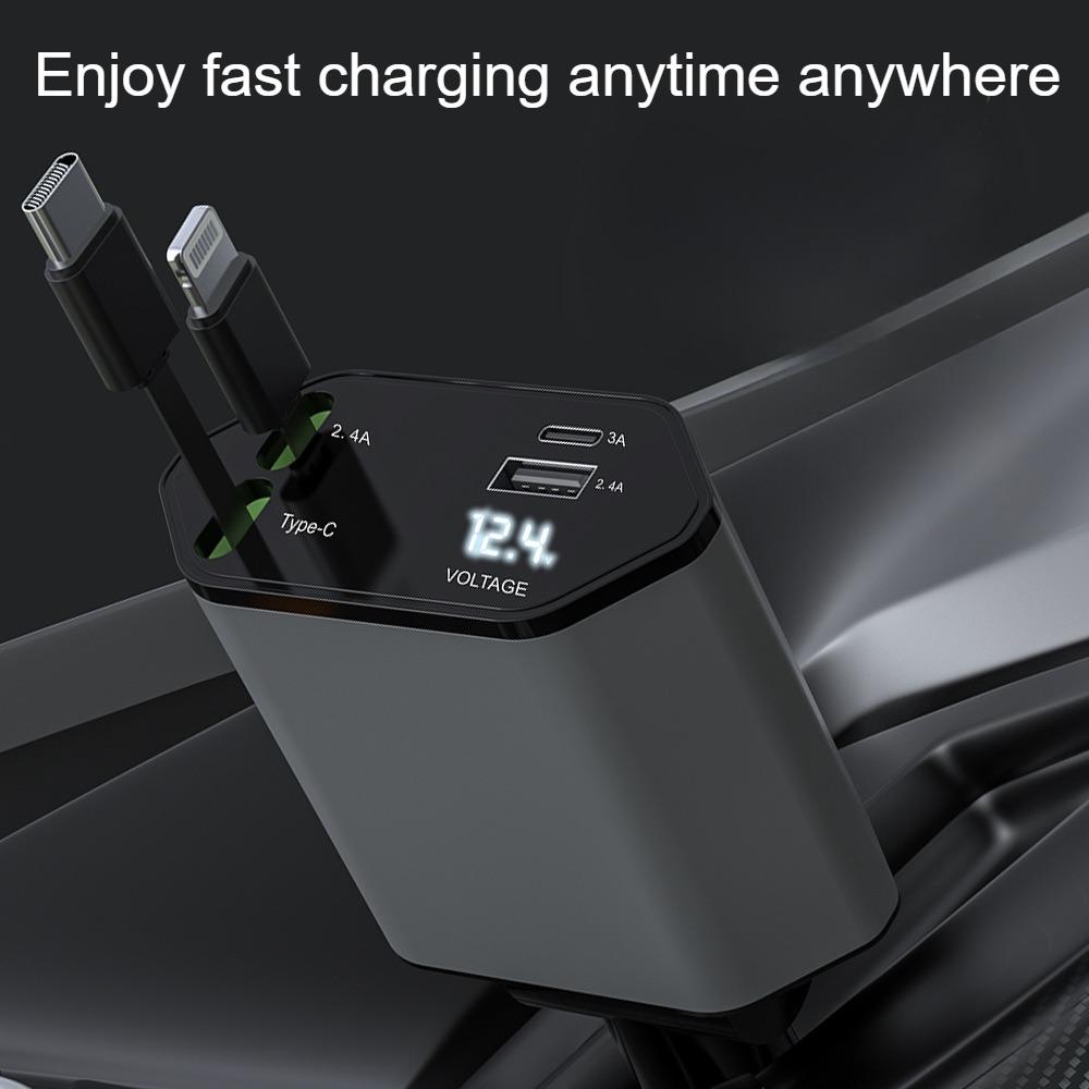 120W Universal Car Charger Super Fast Charging Retractable 4 in 1 Splitter Adapter Cigarette Lighter for Apple 15 Huawei Xiaomi