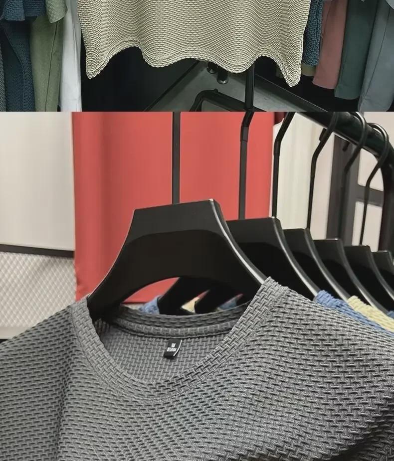 T-shirt da Uomo in Rete di Seta di Ghiaccio di Bambù - Manica Corta, Colore Unito, Fresca, Comoda, Casual, Versatile, alla Moda, Sottile, Top Estivo