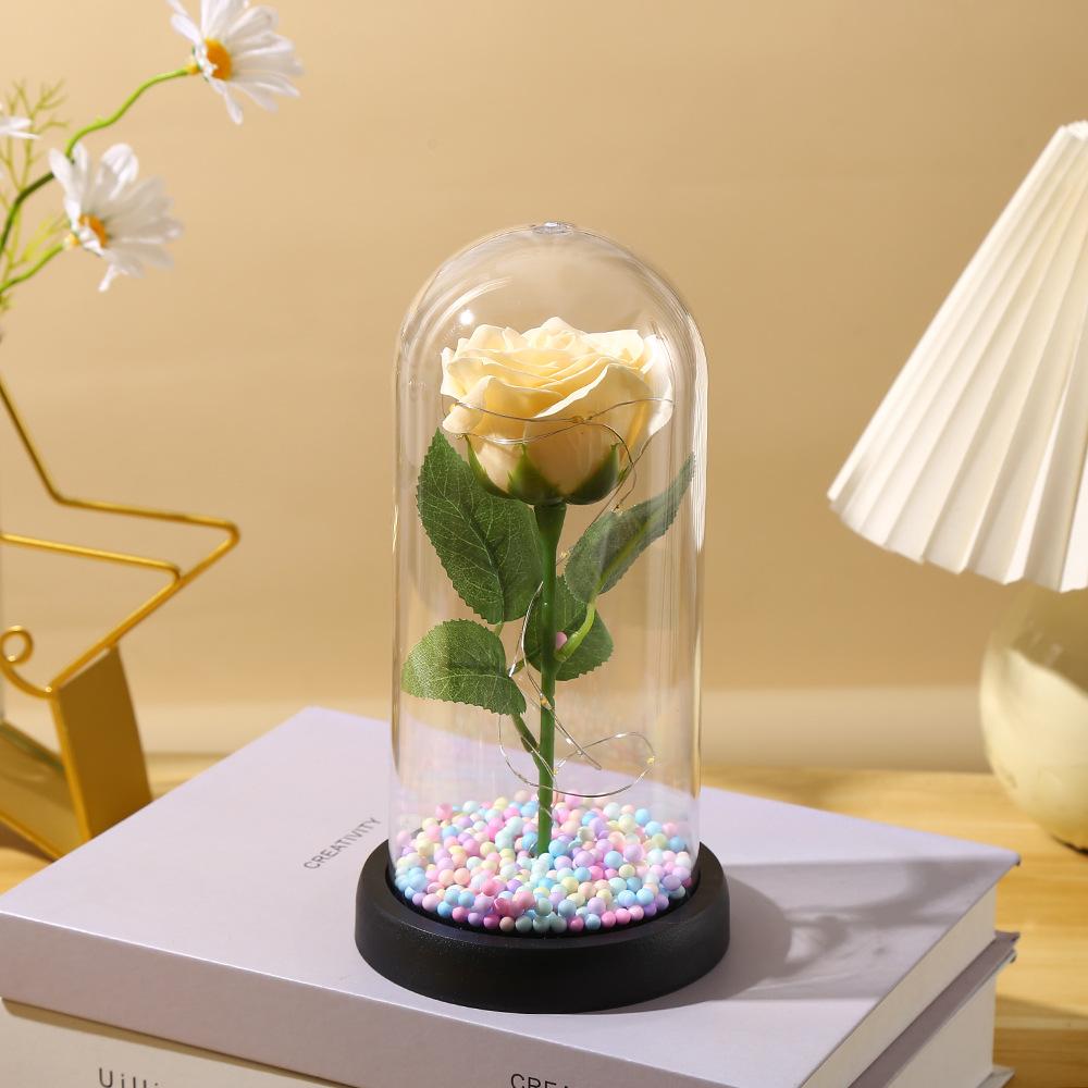 Valentine's Day Immortal Flower Glass Cover Gold Foil Rose Romantic Bouquet Ornament Couple New Year Birthday Gift