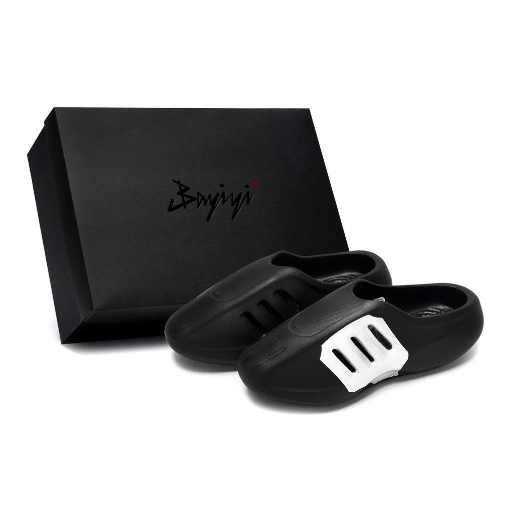 Adidas Originals AdiFOM IIInfinity Mules Quiet Abrasion Resistant Closed Toe Slippers Unisex Black Silver IG6969(Team80-S-BOX)