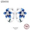 Hot Sale Original 925 Sterling Silver Turquoise Zircon Blue Flowers Earring Jewelry Hoop Earrings Women Party Trendy Gifts