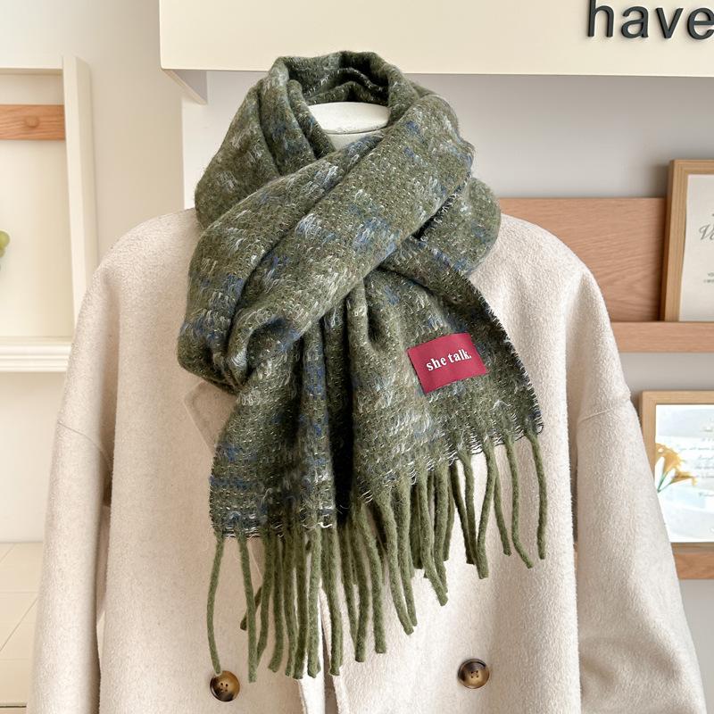 New model with red flower clip letter mark knitted scarf men and women winter warm couple versatile shawl