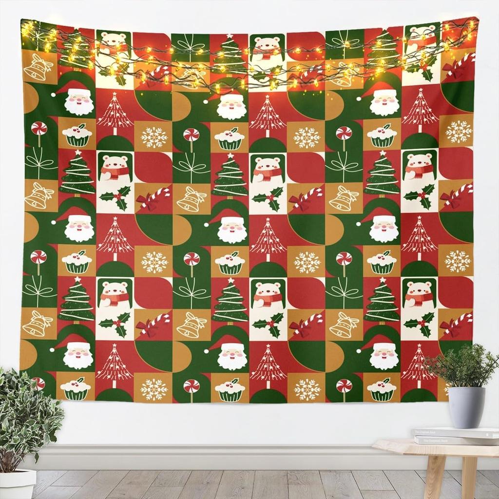 Merry Christmas Tapestry Reindeer Wall Hanging Blanket Damask Pattern Wall Art For Living Room Bedroom Decoration Snowflake