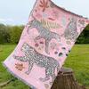 Cotton Polyester  Tapestry Leopard Print Fringe Pink Floral Animal Pattern Sand-Resistant Machine Washable Blanket for Outdoor