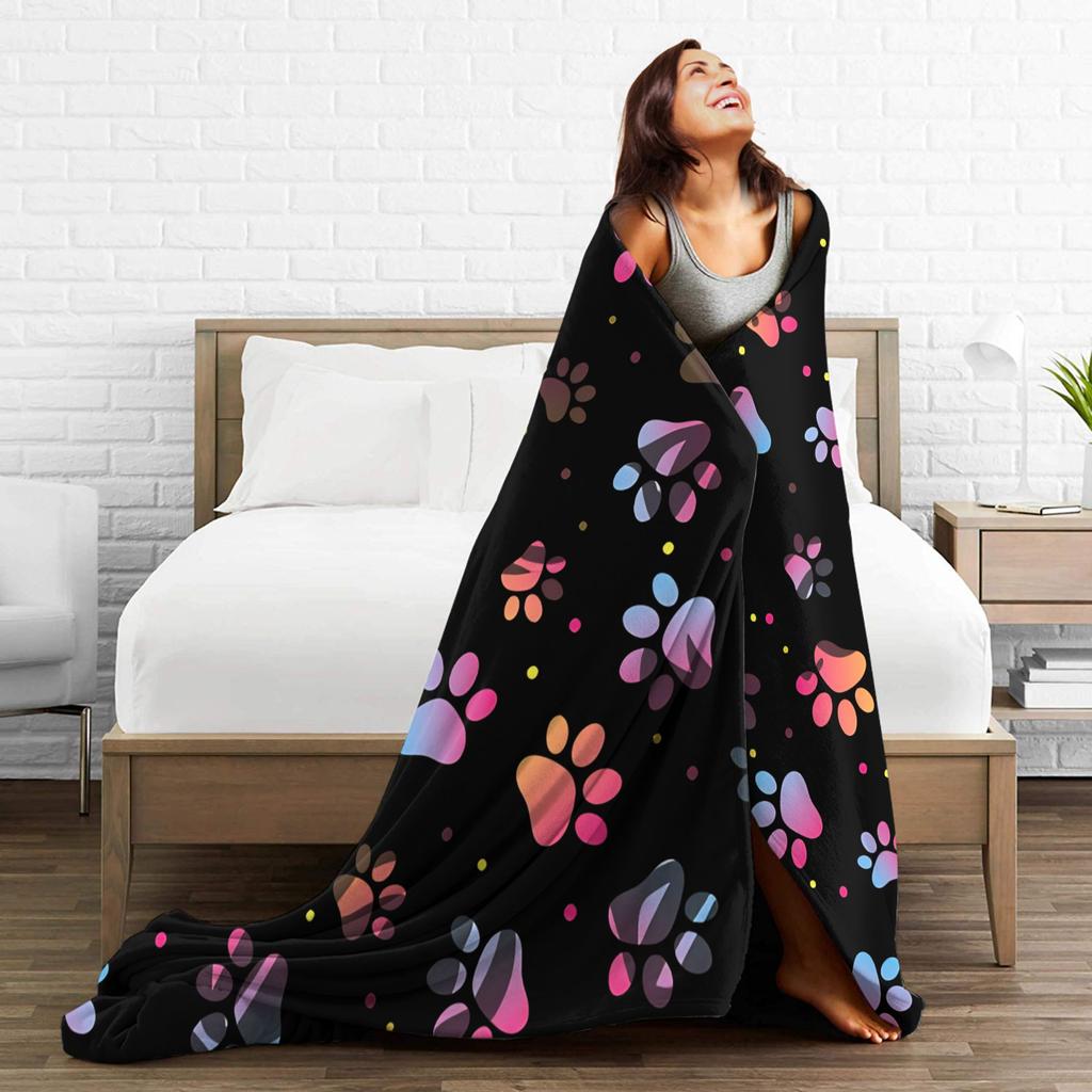 Dog Paw Print and Bone Blanket Quality Soft Warm Throw Blanket Winter Children Home Decor Pattern Bedspread