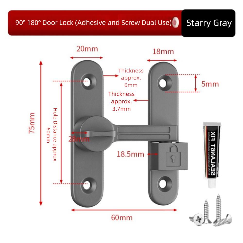 Lysande dörrlås i zinklegering 90/180 graders integritetsskydd Dörrspärr Utan håltagning Inbrottssäkert Skjutdörrslås Beslag