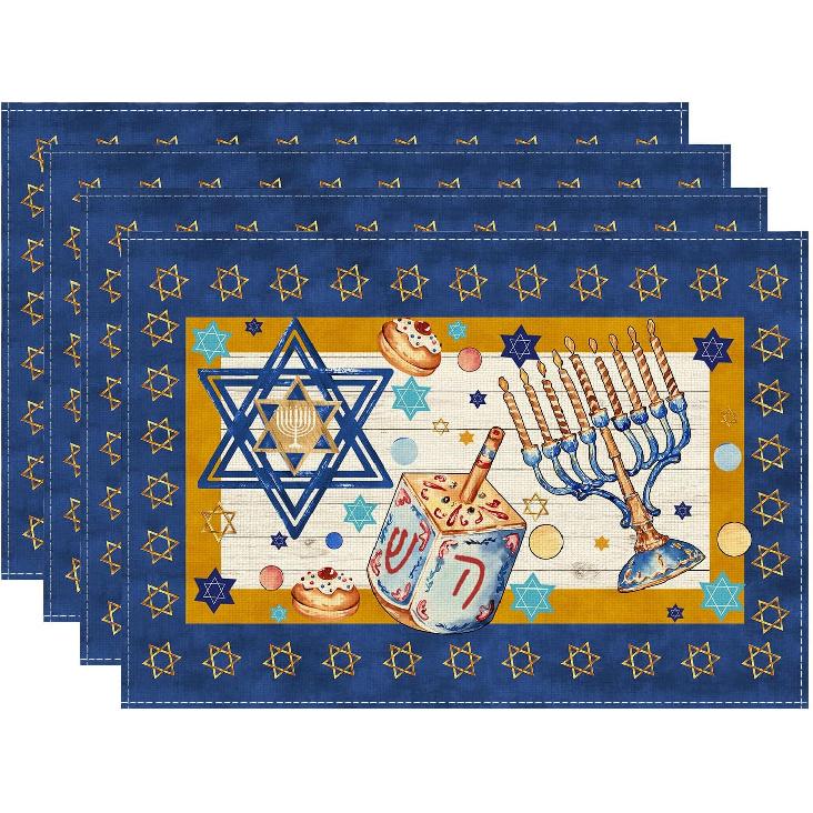 XCHI Hanukkah Six-Pointed Star Chanukah Menorah Dreidel Table Runner Table Decoration for Party Home Kitchen Dining Holiday Decor 13x72 Inch