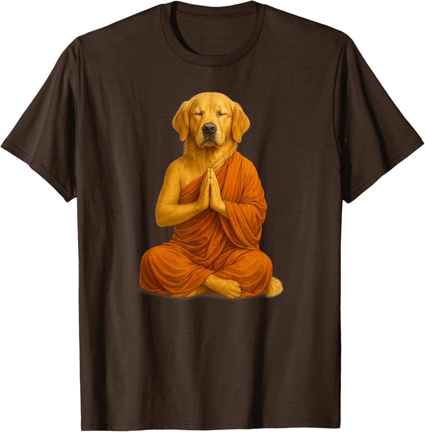 Meditating Golden Retriever Monk Dog Graphic T-Shirt Casual Cotton Short Sleeve Tee S