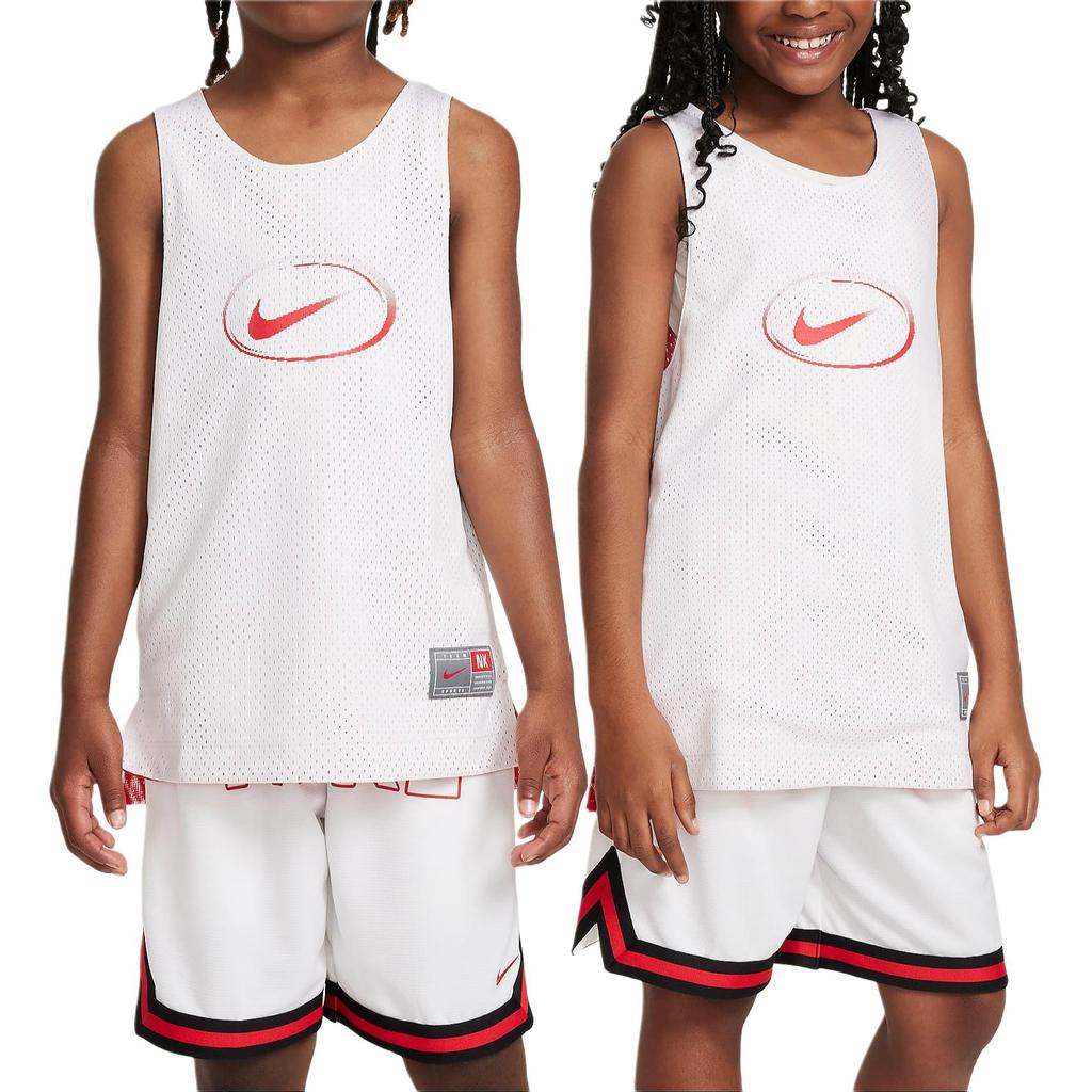 Nike Reversible Jersey Logo Print Crew Neck Sleeveless Vest Kids Tops White FN8348-100