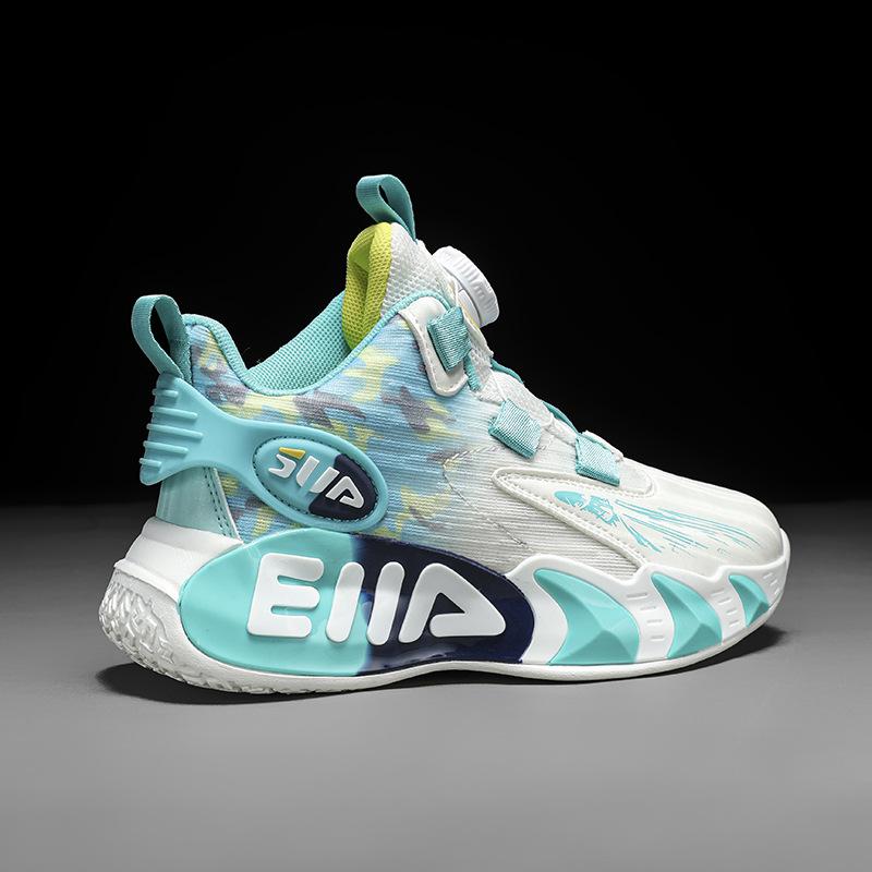 Children's Shoes Boys' Basketball Shoes Spring and Summer New Mesh Breathable Sports Shoes Swing Button Medium and Older Children's Running Shoes